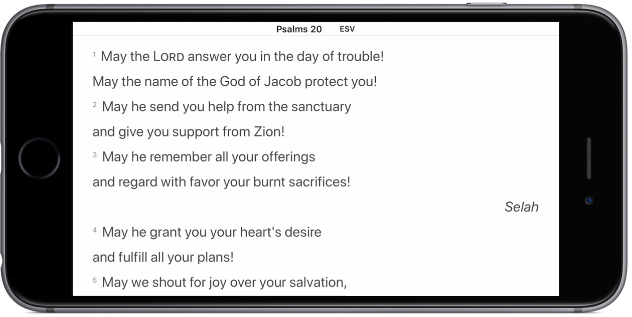 Psalm 20:1–3, as displayed by a sideways iPhone